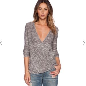Free People Sweater Gray Pullover Deep V Sexy Knit Lightweight Casual Sweater